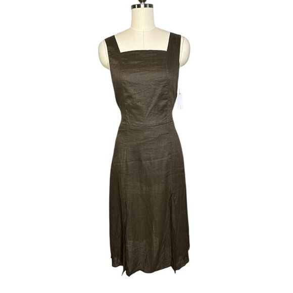 Equipment Ginette Brown Linen Sleeveless Midi Dress | 2 - Picture 4 of 11